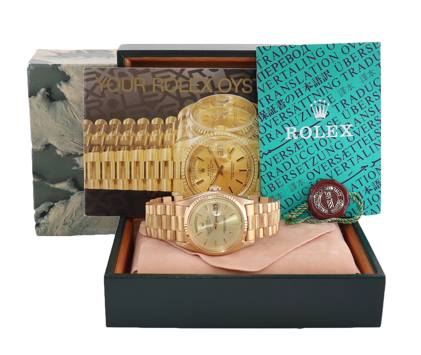 Rolex Day-Date President 36mm 1807 Bark Champagne Yellow Gold Watch Box.