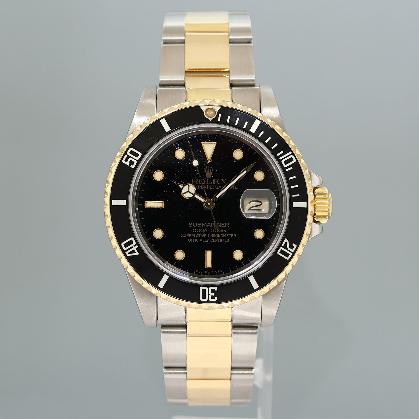 Rolex Submariner Date 16803 Two-Tone Yellow Gold Steel Black 40mm Watch Box