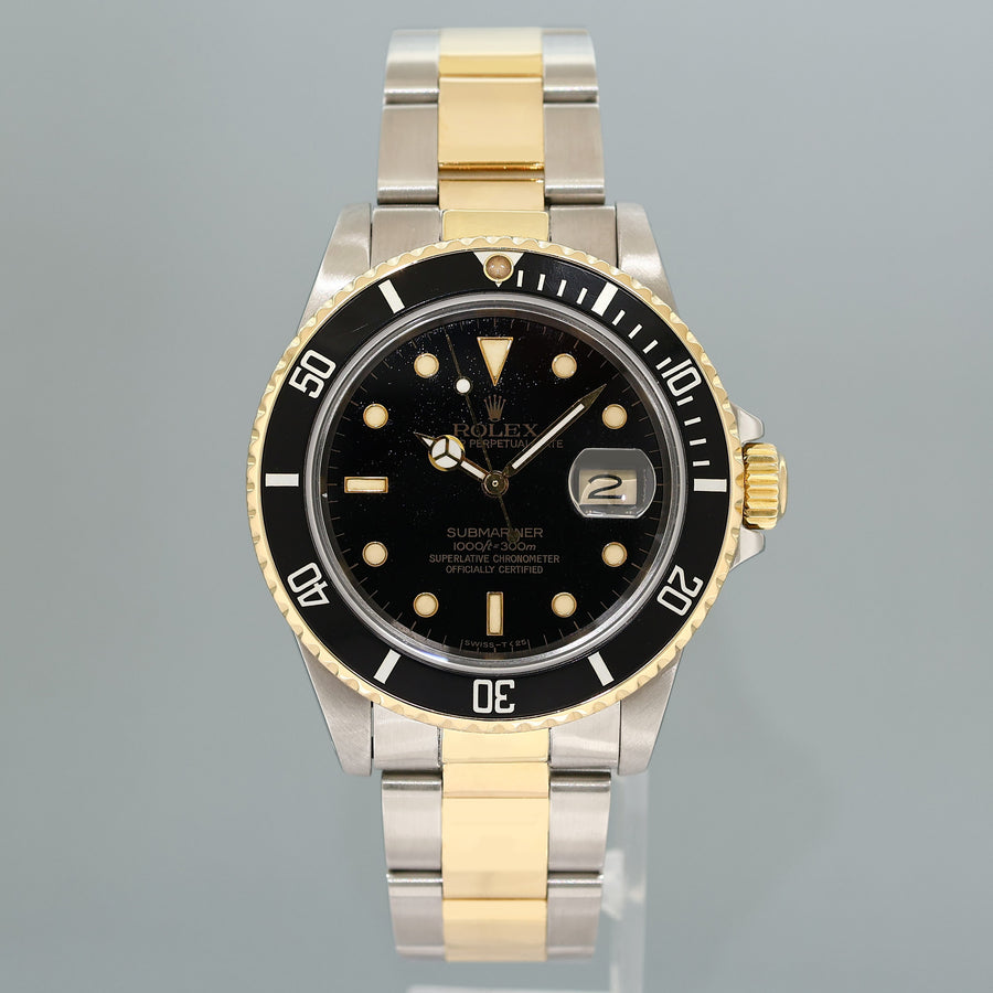 Rolex Submariner Date 16803 Two-Tone Yellow Gold Steel Black 40mm Watch Box