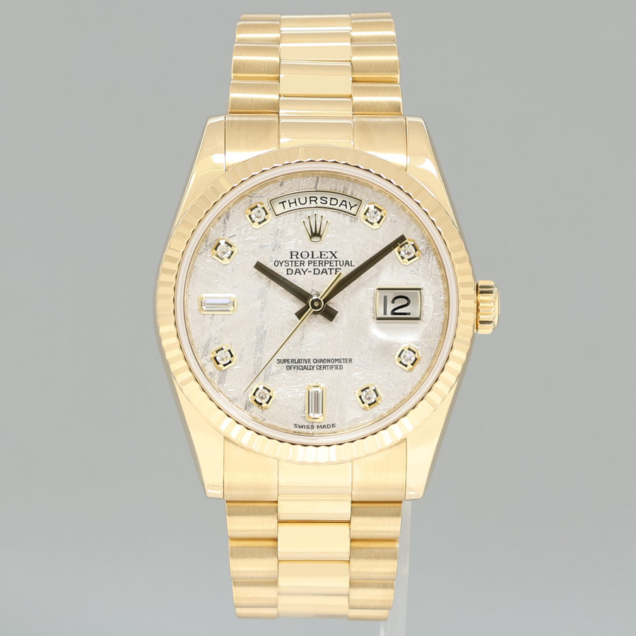 2017 PAPERS MINT Rolex President Day Date Yellow Gold 118238 Meteorite Diamond Watch
