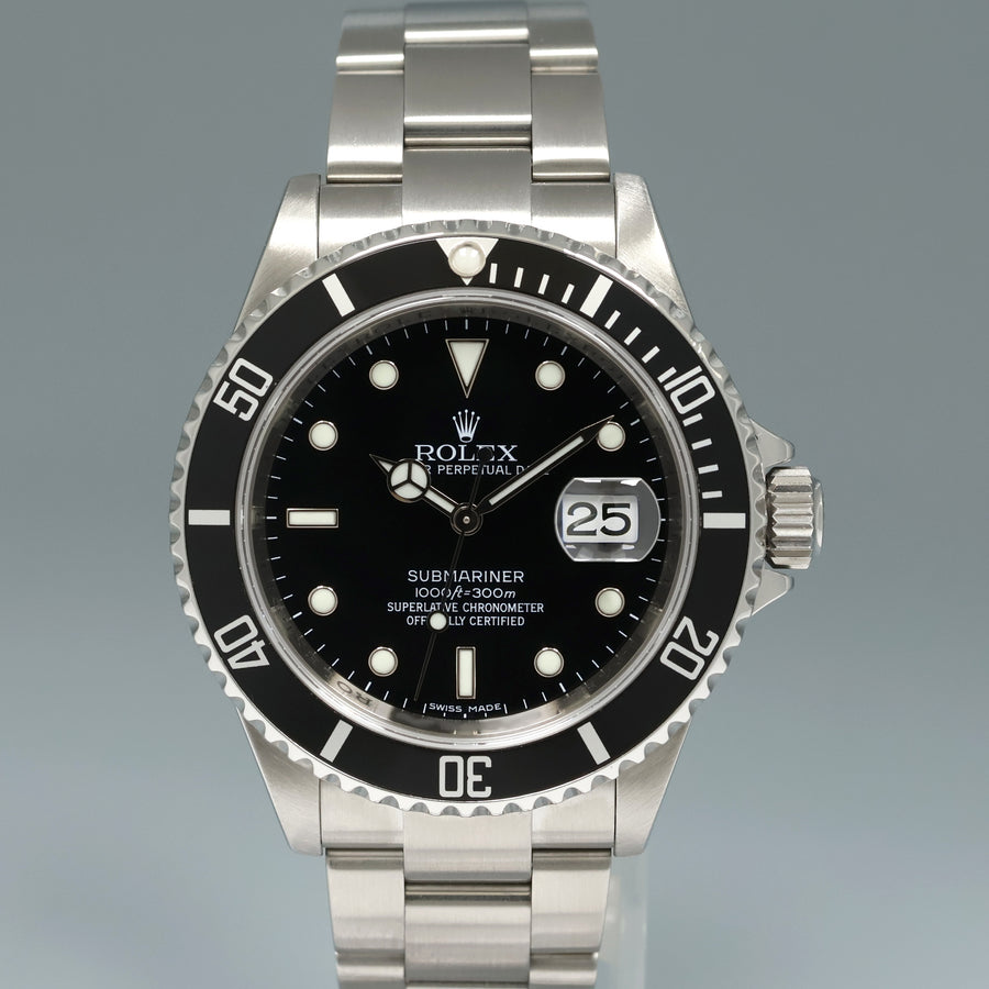 MINT 2008 ENGRAVED REHAUT Rolex Submariner Date 16610 Stainless Steel Black Watch