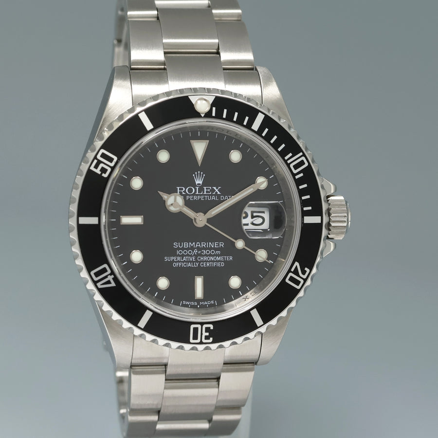 MINT 2008 ENGRAVED REHAUT Rolex Submariner Date 16610 Stainless Steel Black Watch