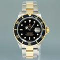 2004 MINT GOLD BUCKLE Rolex Submariner 16613 Gold Steel Two Tone Black Watch Box