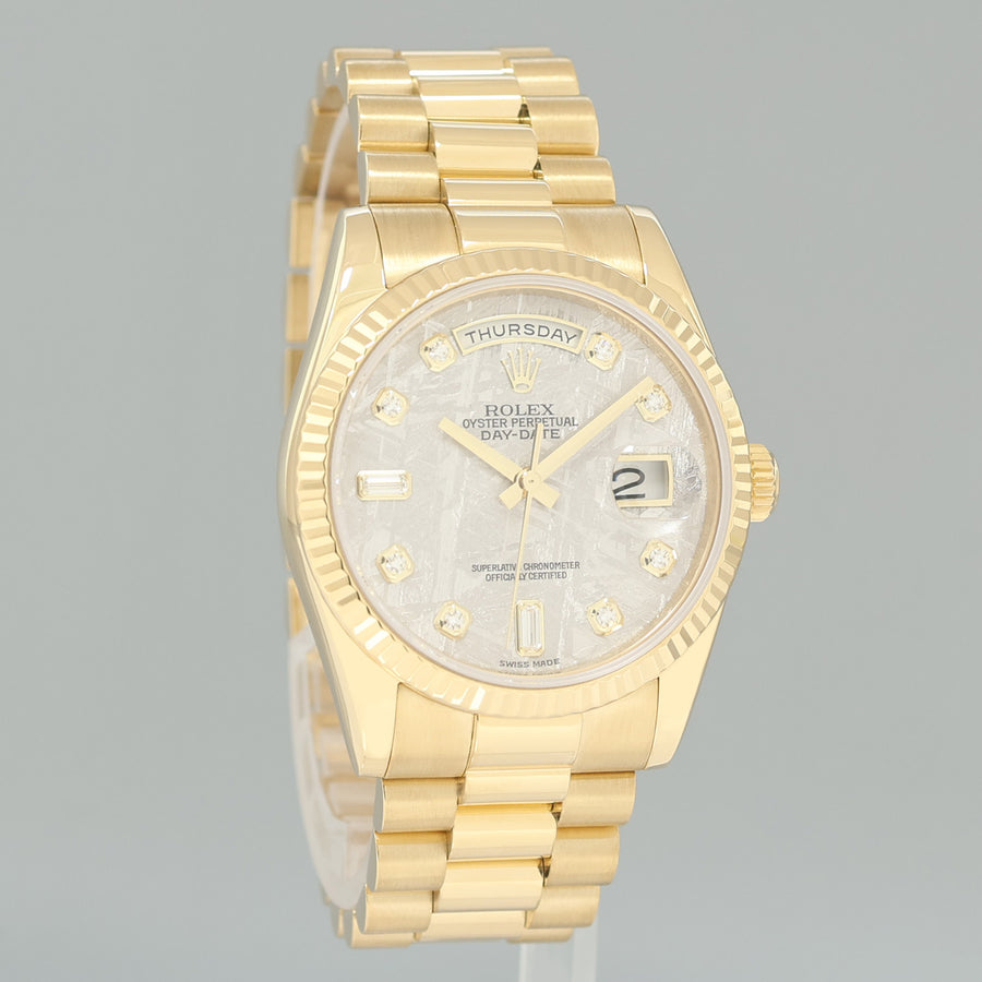 2017 PAPERS MINT Rolex President Day Date Yellow Gold 118238 Meteorite Diamond Watch