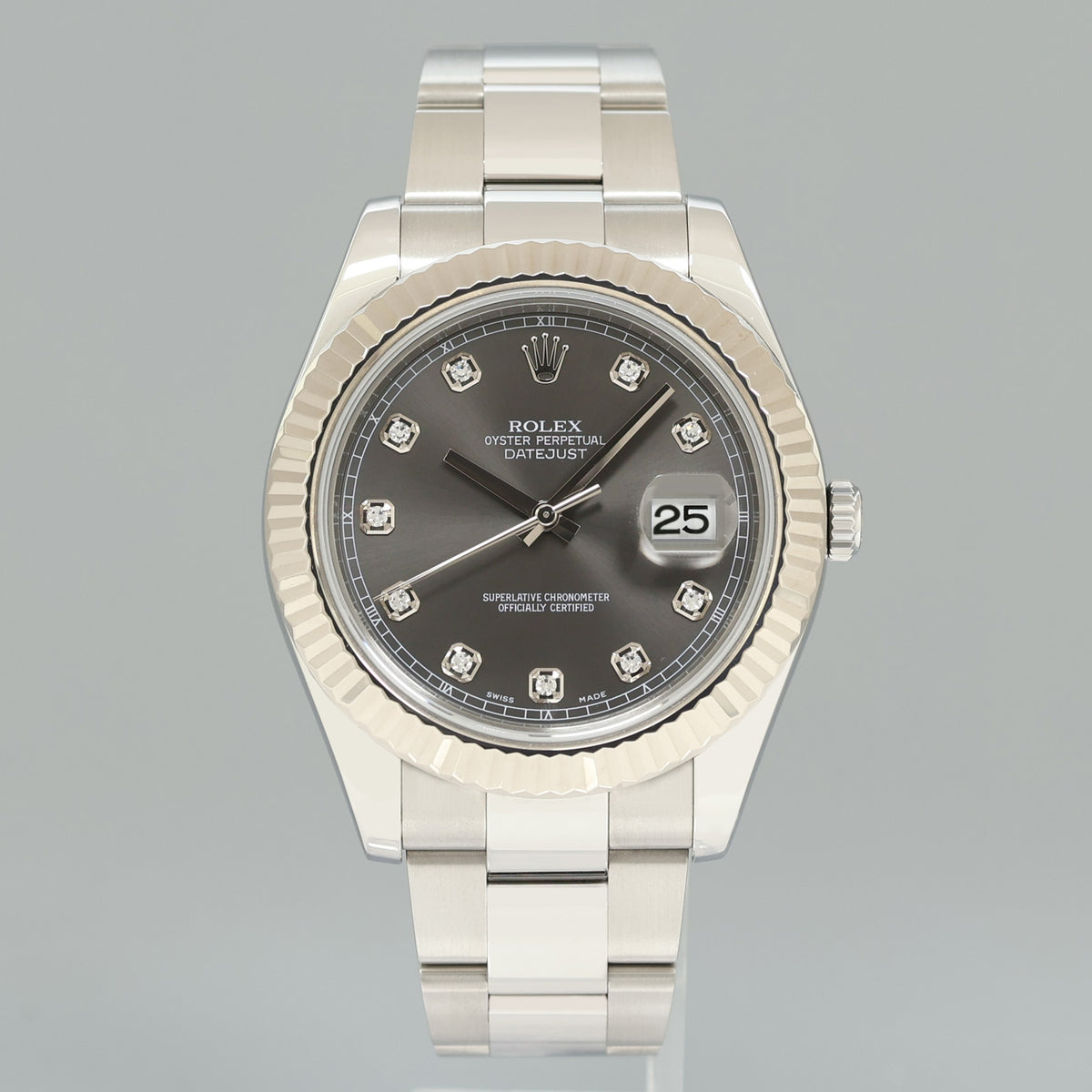 2014 MINT Rolex Datejust 2 41mm Rhodium Diamond 116334 White Gold Fluted Watch Box