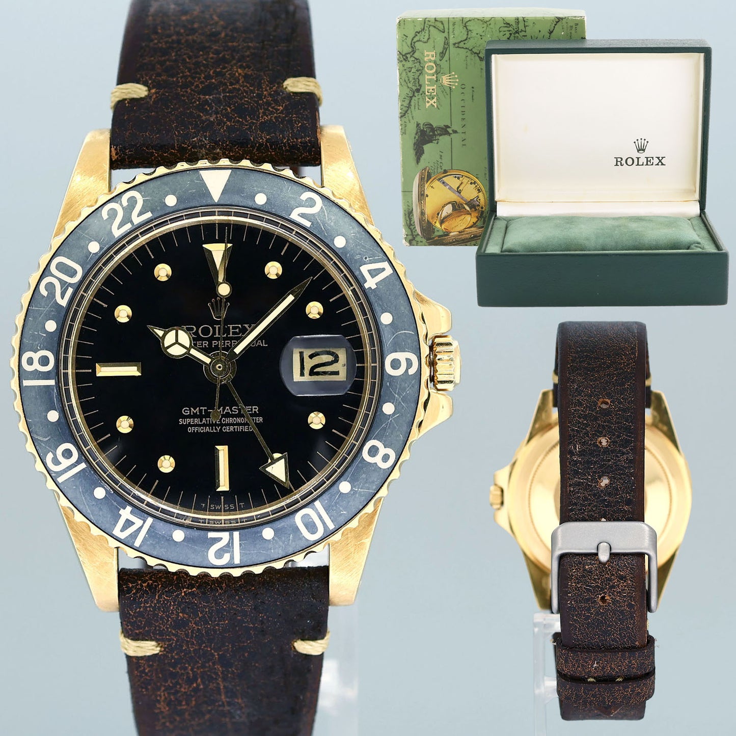 Rolex Root Beer 1675 Yellow Gold GMT Brown Nipple Watch