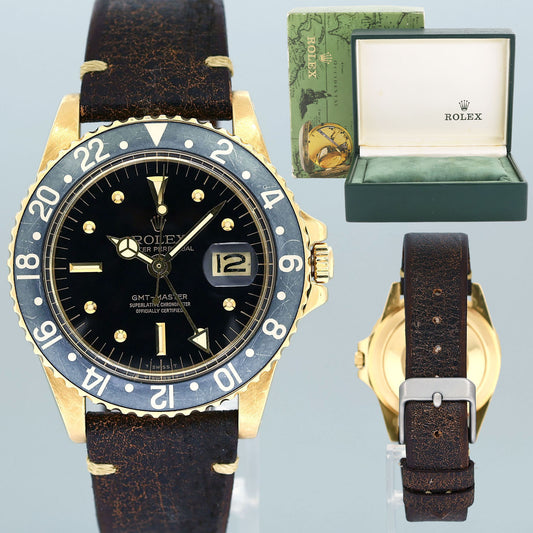 Rolex Root Beer 1675 Yellow Gold GMT Brown Nipple Watch