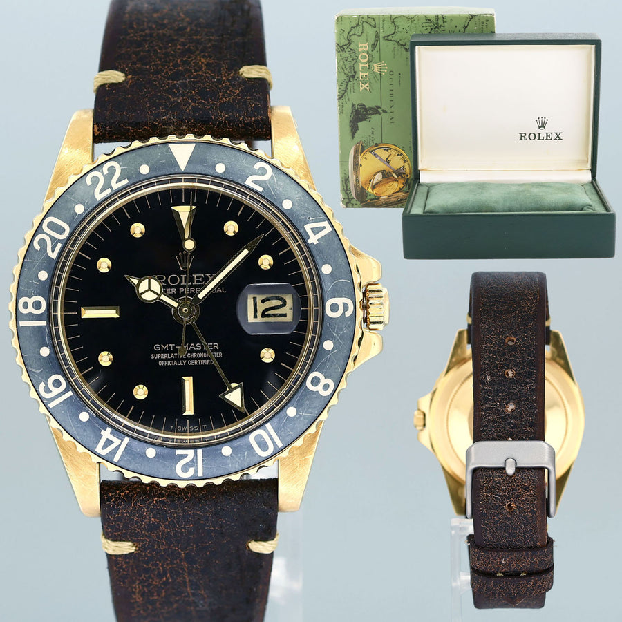 Rolex Root Beer 1675 Yellow Gold GMT Brown Nipple Watch