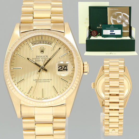 2015 RSC PAPERS Rolex President Day Date Champagne 18038 Quick Set Yellow Gold Watch