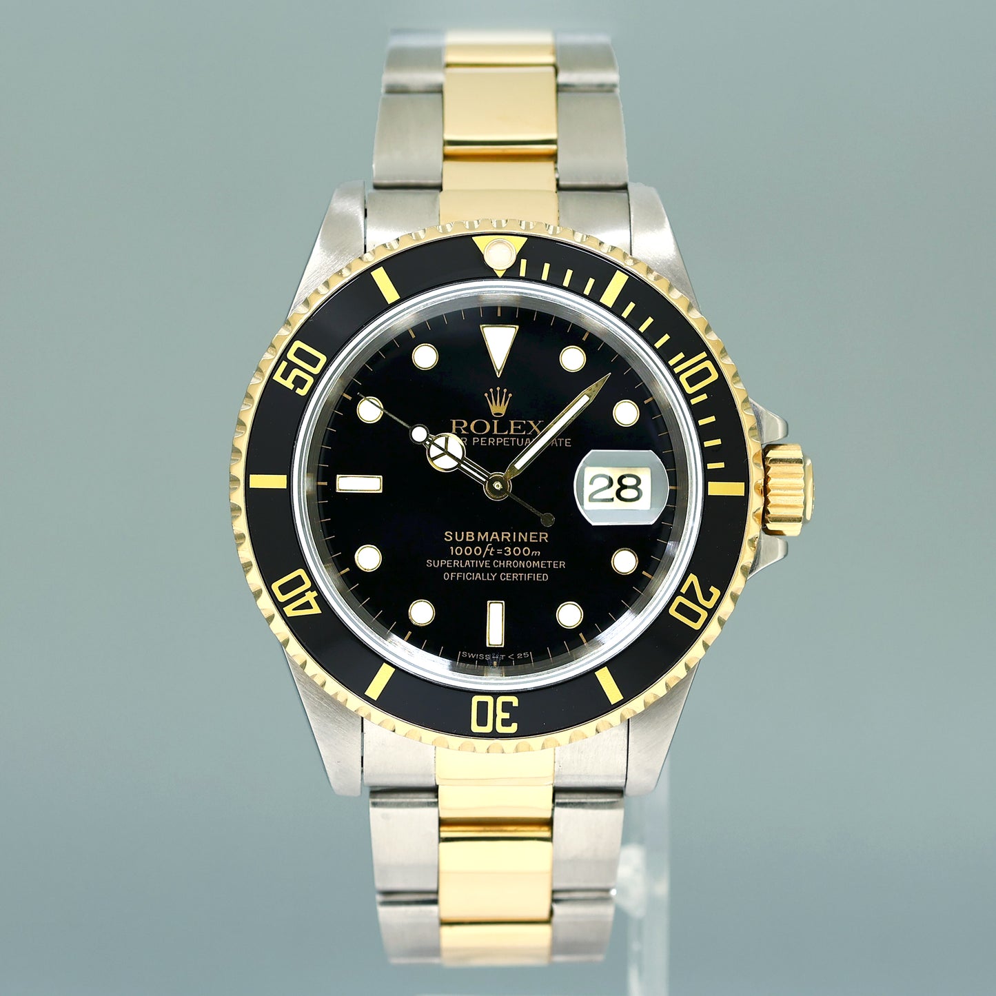 MINT Rolex Submariner 16613 Gold Steel Yellow Gold Two Tone Black Watch Box