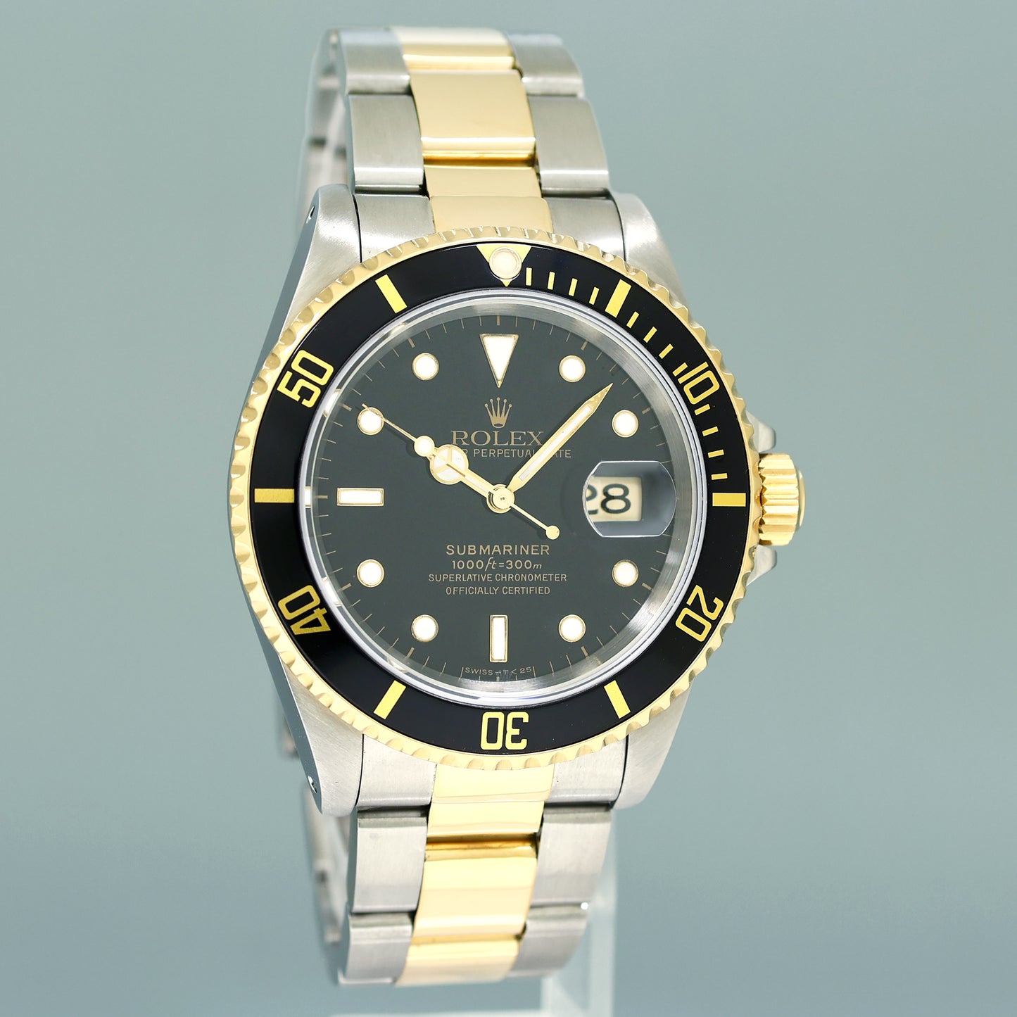 MINT Rolex Submariner 16613 Gold Steel Yellow Gold Two Tone Black Watch Box
