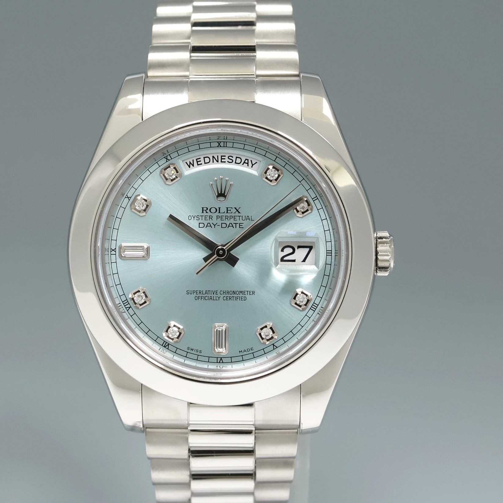 2015 Mint Rolex Day-date 41mm Glacier Blue Diamond Platinum President 