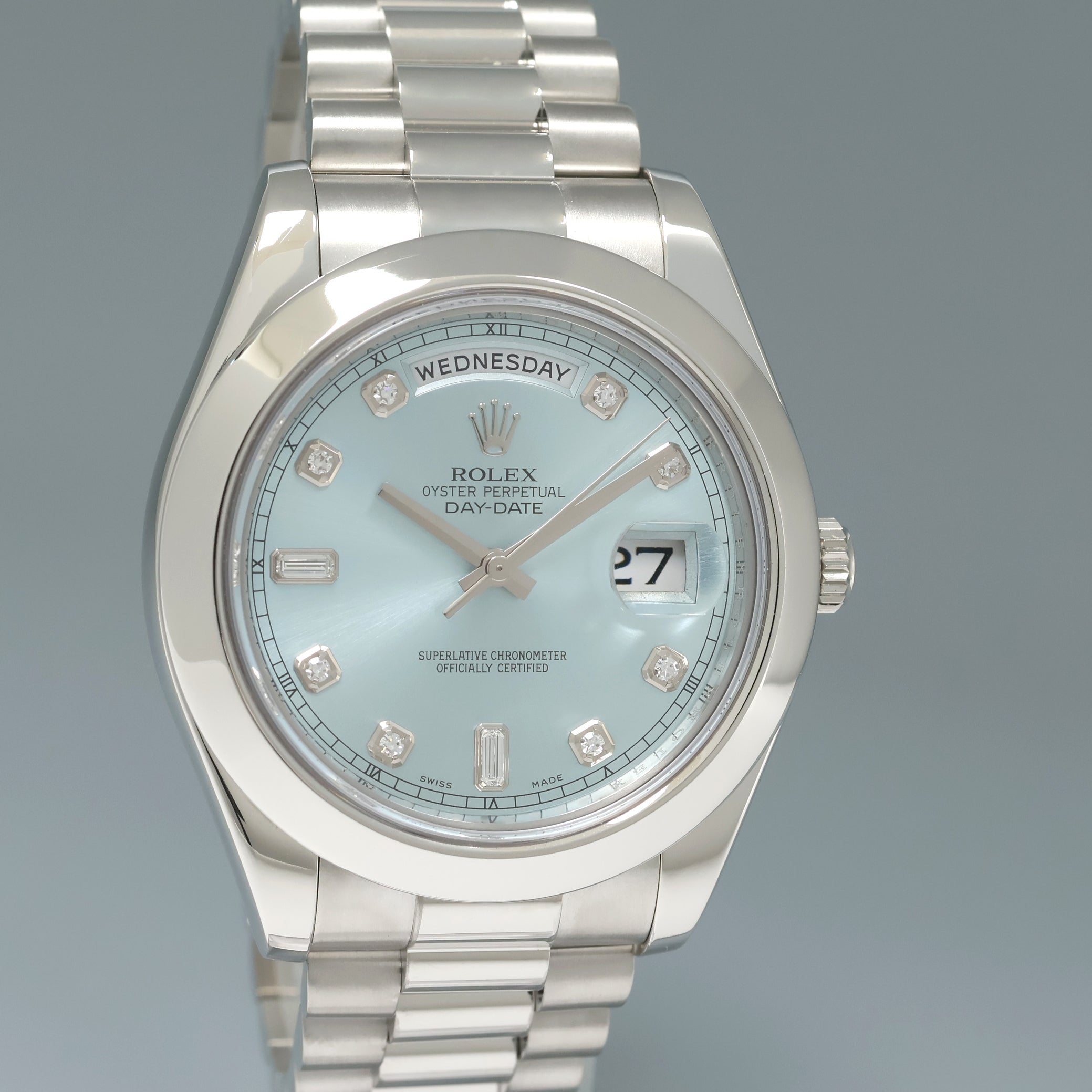 MINT Rolex Day-Date 41mm Glacier Blue Diamond Platinum President