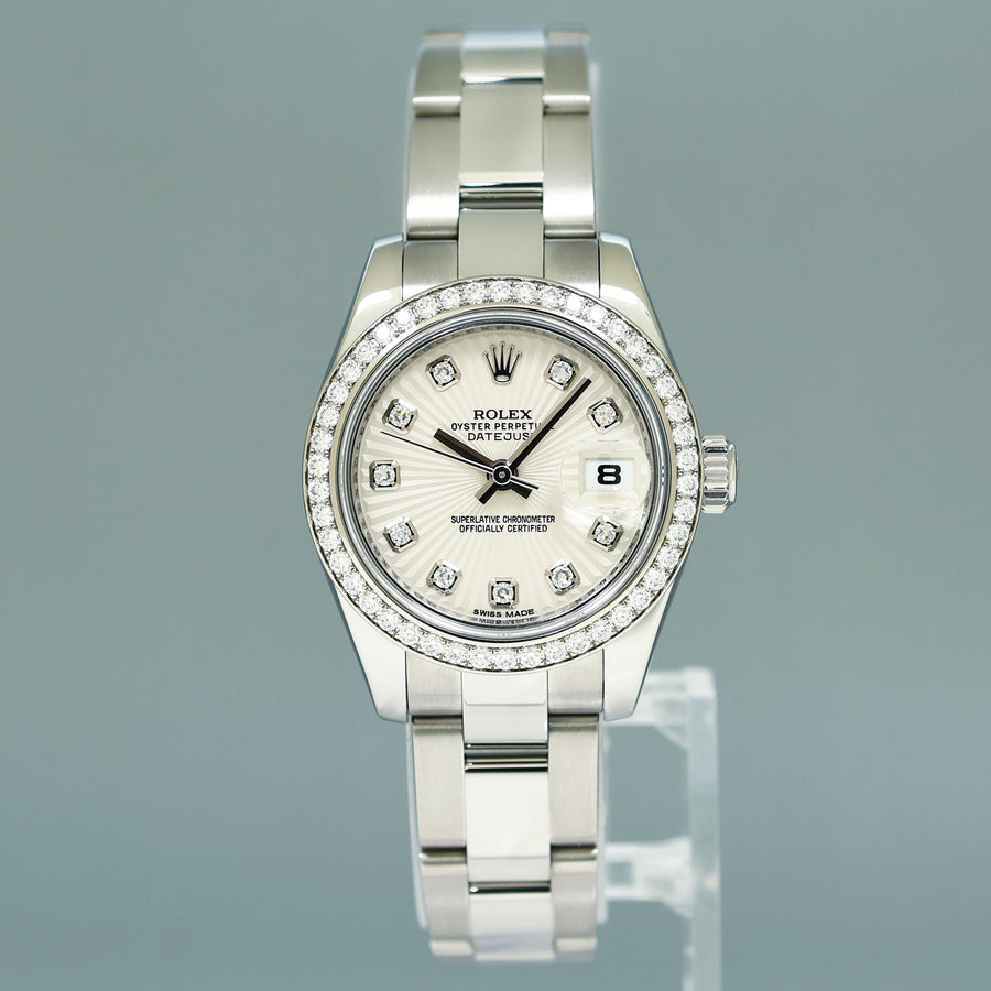 2015 MINT PAPERS Ladies Rolex DateJust 179384 Diamond Ivory Sunbeam Oyster Watch Box