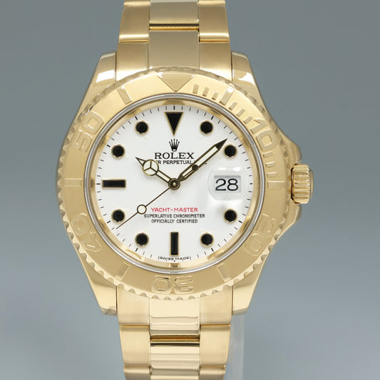 MINT Rolex 40mm Yacht-Master 18k Yellow Gold 16628 White Sapphire Watch Box