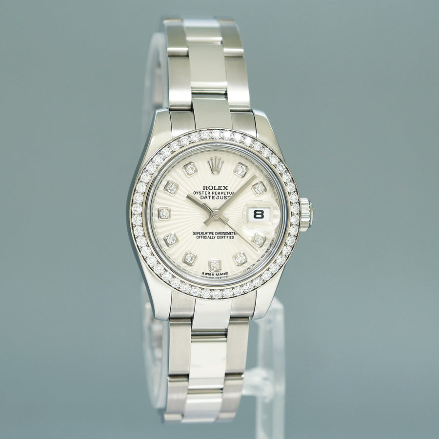 2015 MINT PAPERS Ladies Rolex DateJust 179384 Diamond Ivory Sunbeam Oyster Watch Box