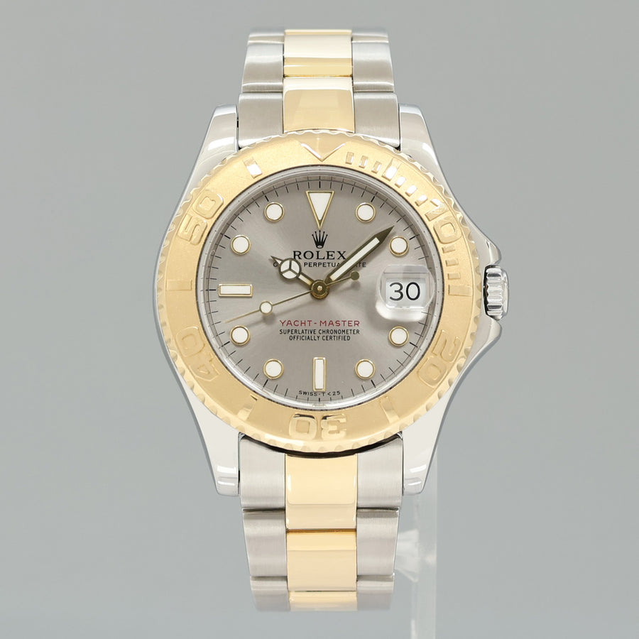MINT Ladies Rolex Yacht-Master 168623 35mm Yellow Gold Two Tone Silver Dial Watch