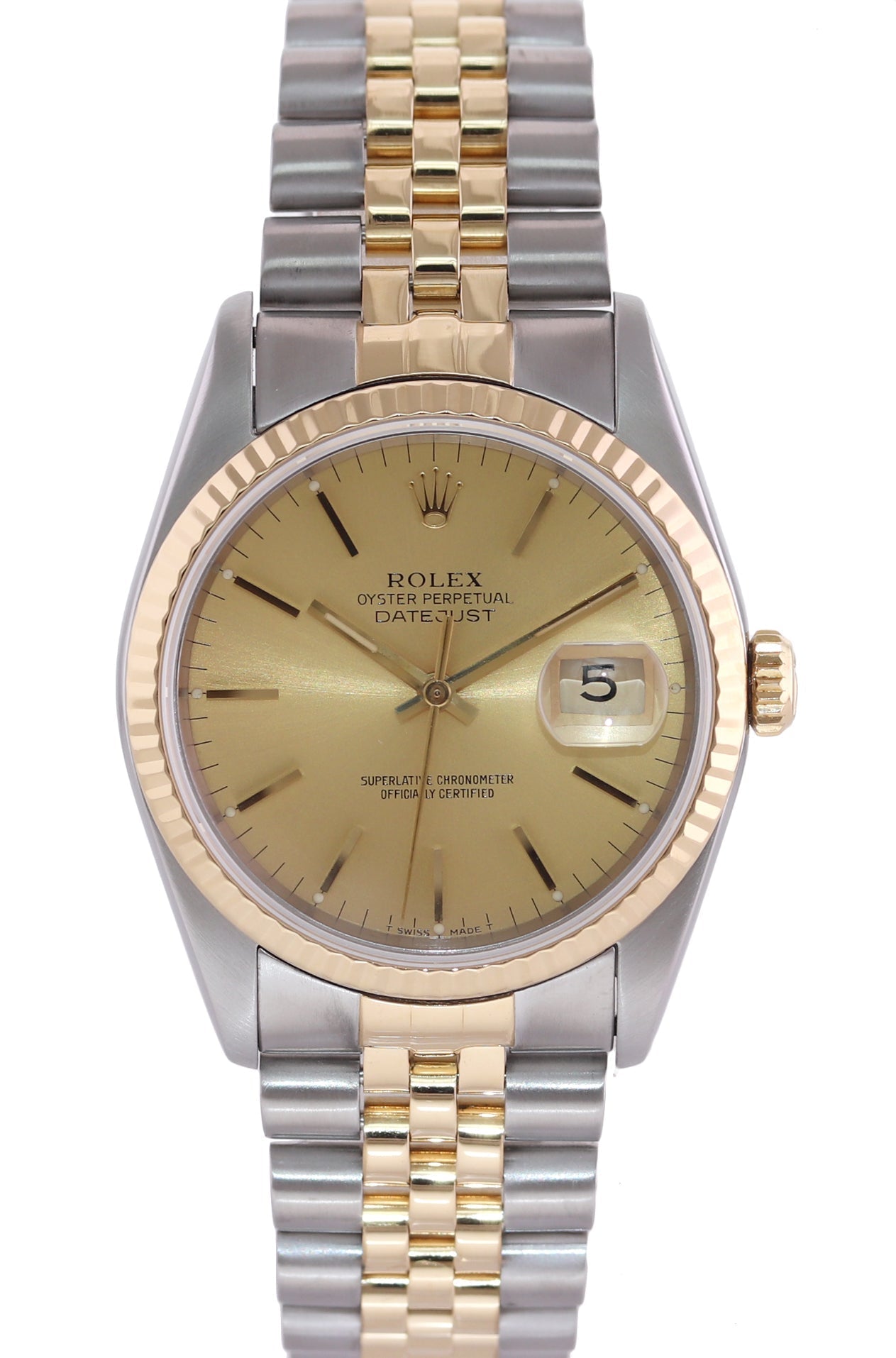 MINT Rolex DateJust 16233 Two Tone Gold Jubilee Champagne Bezel Watch