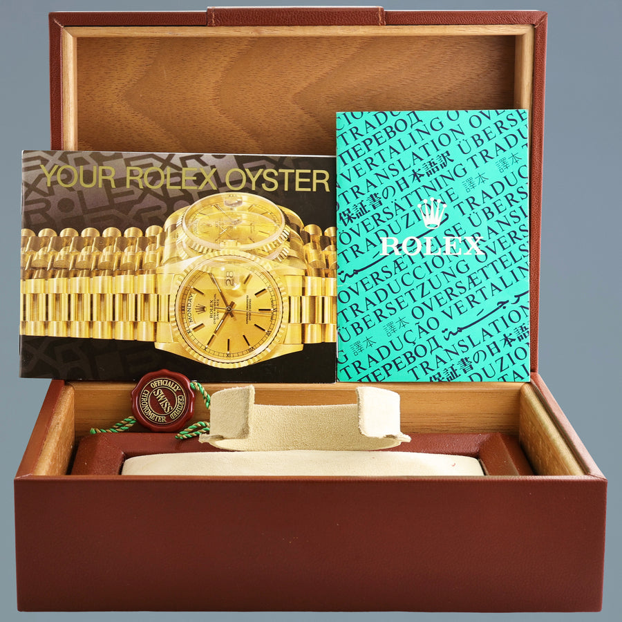 Mint Rolex President Day Date 18038 Quick Set Champagne Diamond Yellow Gold Watch