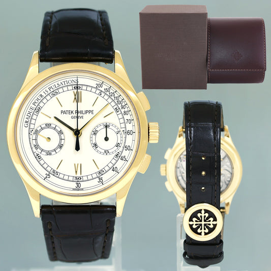 MINT Patek Philippe 5170J Silver Chronograph Yellow Gold Manual Wind 39mm Watch Box