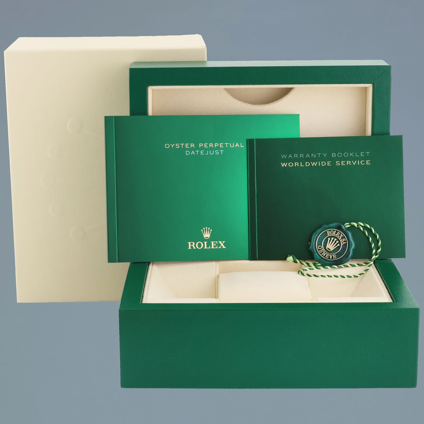 MINT Ladies Rolex DateJust 179171 White Stick Two-Tone Rose Gold Oyster Watch Box