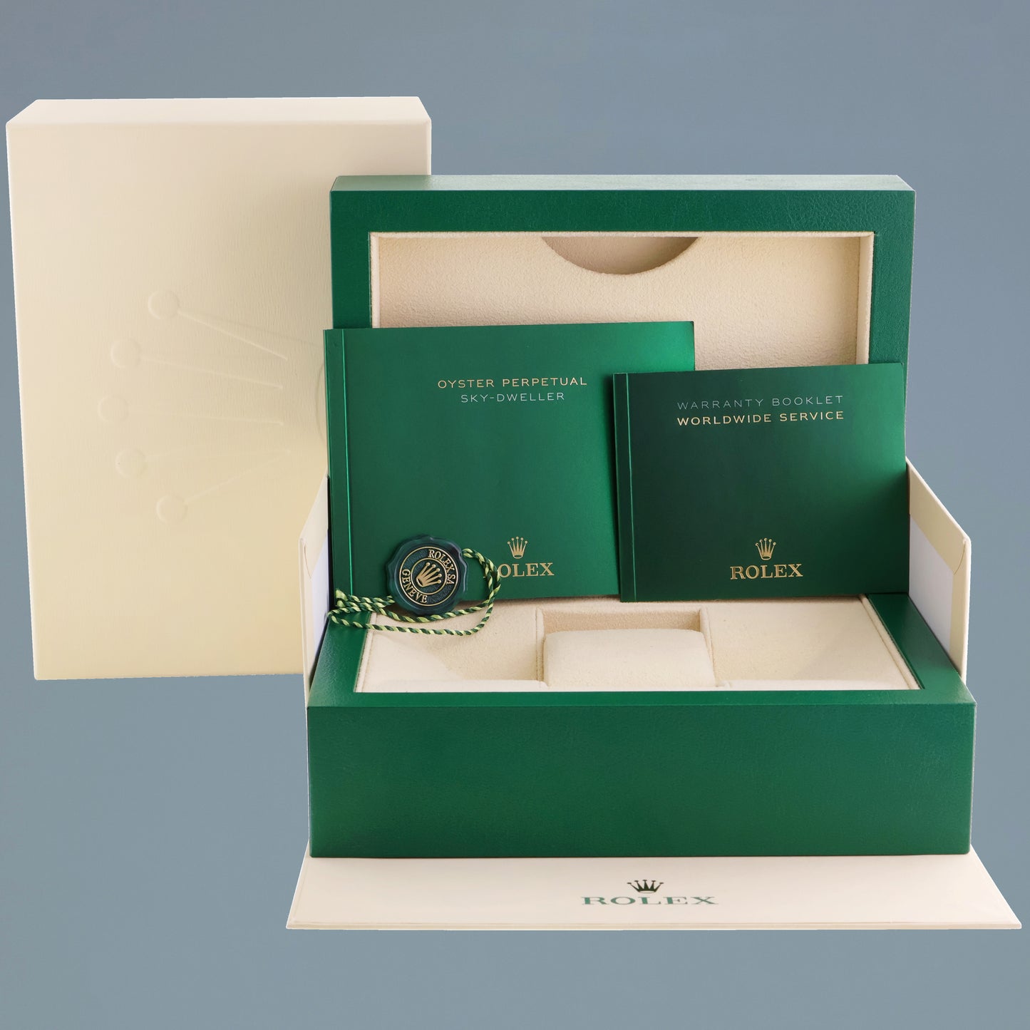 2021 MINT Rolex Sky-Dweller Stainless White Gold Black Dial 326934 42mm Watch Box