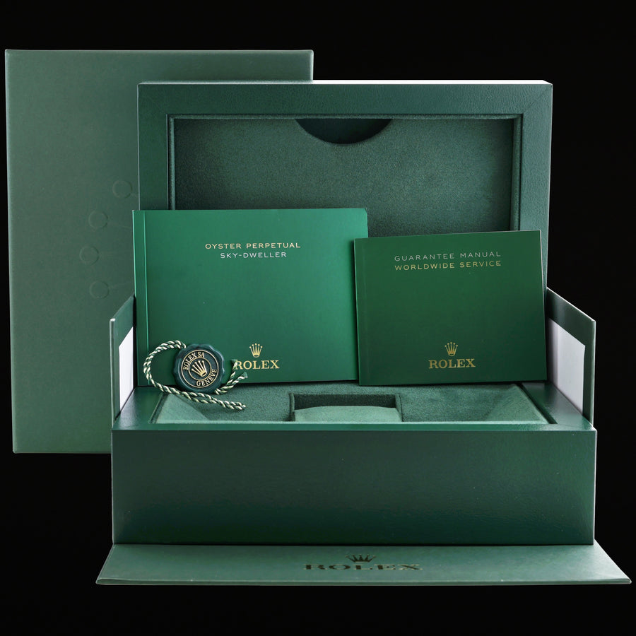 Mint Rolex Sky-Dweller Rose Gold Chocolate Arabic 326935 42mm Watch Box
