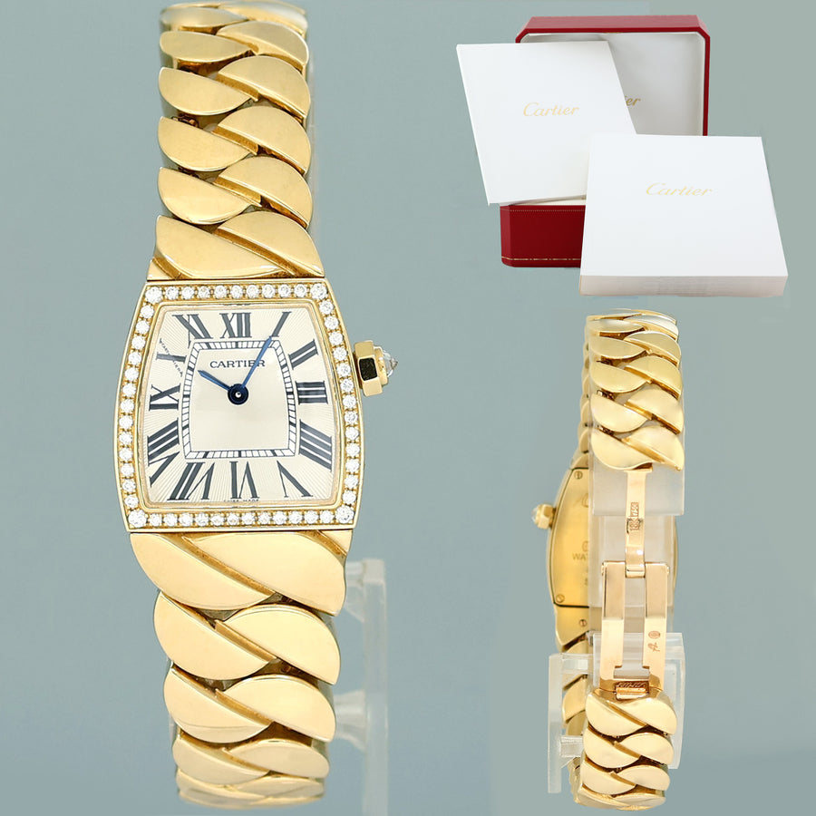PAPERS Cartier WE60040H La Dona 18k Yellow Gold 2903 Diamond Silver Roman Dial Ladies 22mm Watch