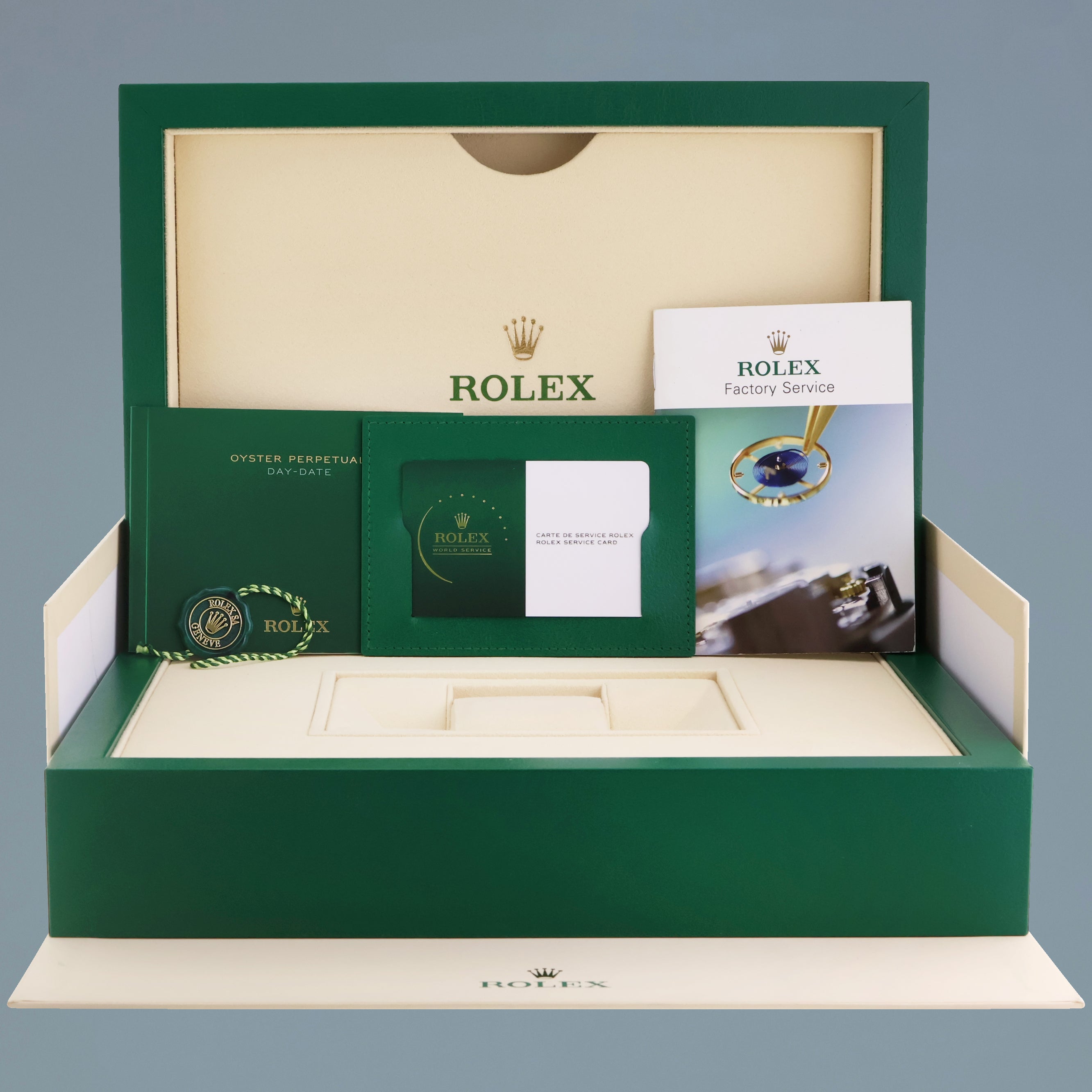 MINT PAPERS Rolex Platinum President Day Date 40 Blue Motif 228206 Watch Box