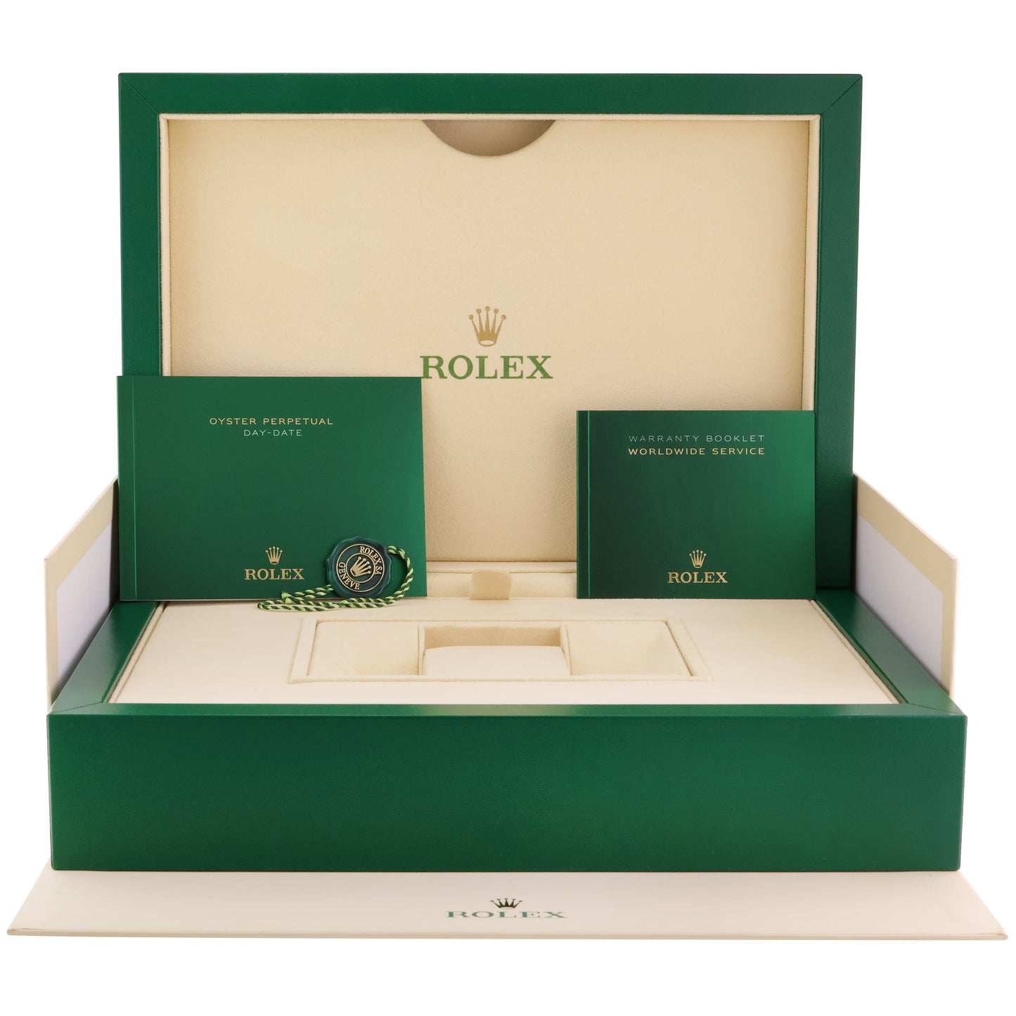 MINT 2019 Rolex Platinum President Day Date Blue Baguette Diamond 228206 Watch Box