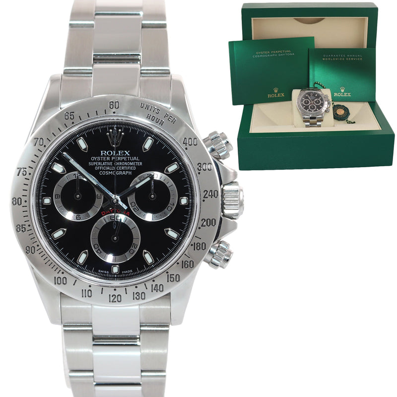 MINT 2014 BLUE CHROMOLIGHT Rolex Daytona 116520 Black Dial Steel Chronograph 40mm Watch Box