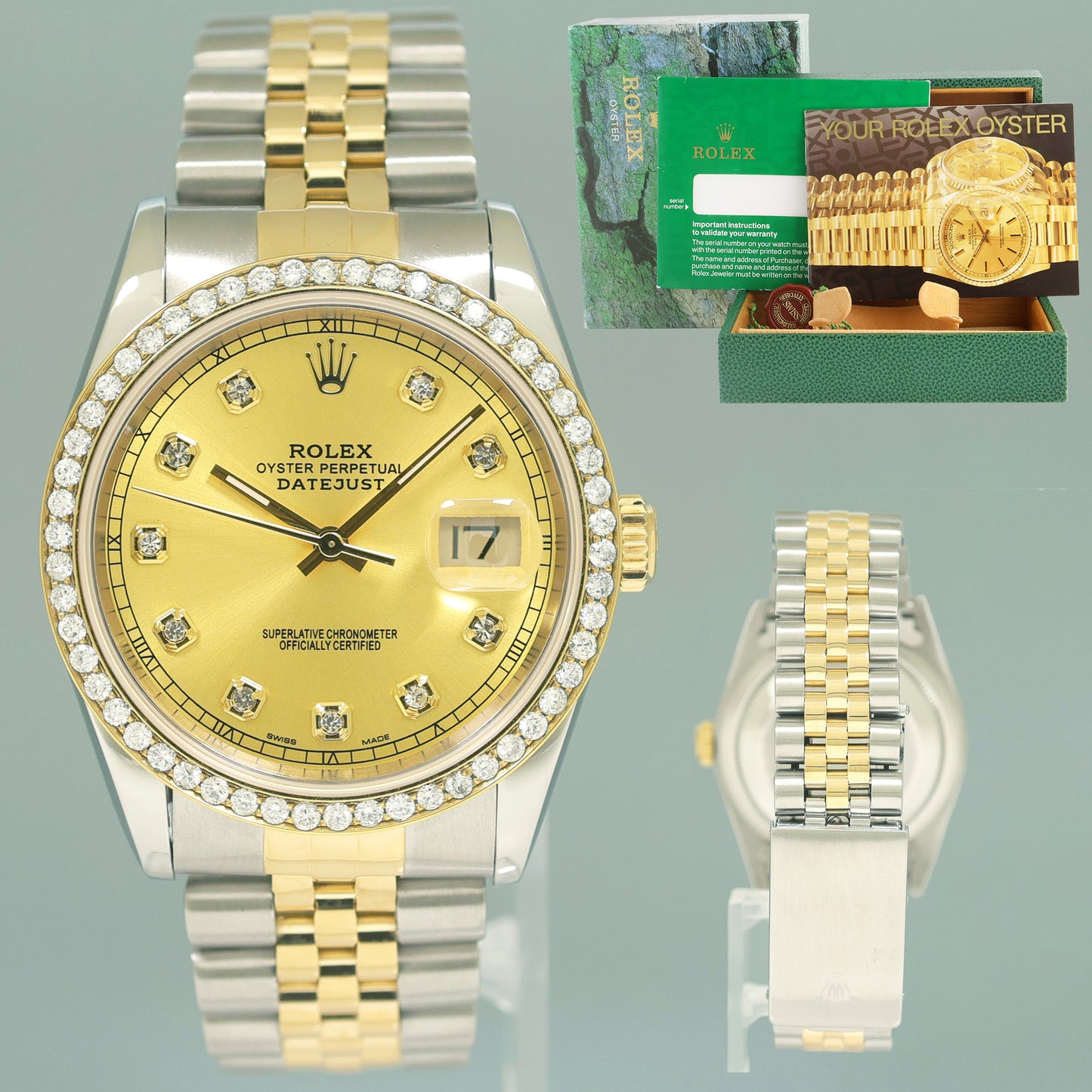 Rolex DateJust 16233 Two-Tone Yellow Gold 36mm Champagne Diamond Jubilee Watch