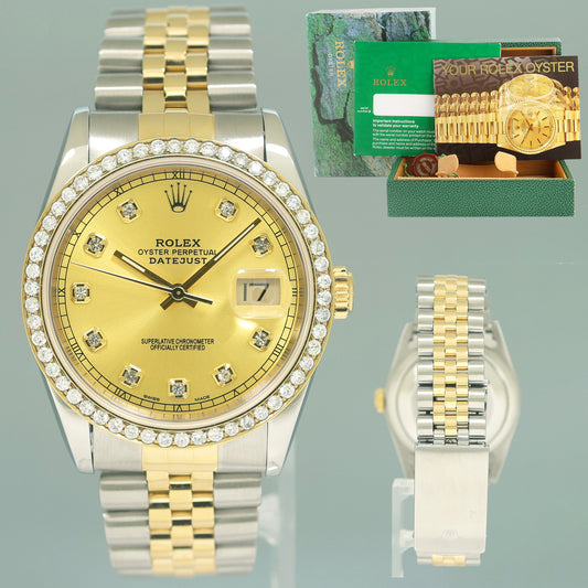 Rolex DateJust 16233 Two-Tone Yellow Gold 36mm Champagne Diamond Jubilee Watch