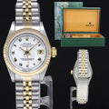 MINT Ladies Rolex 26mm 69173 DateJust White Roman Two Tone Yellow Gold Jubilee Watch