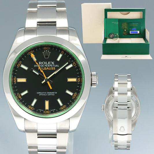 2022 NEW PAPERS Rolex 116400GV Milgauss Green 40mm Anniversary Orange Black Steel Watch Box