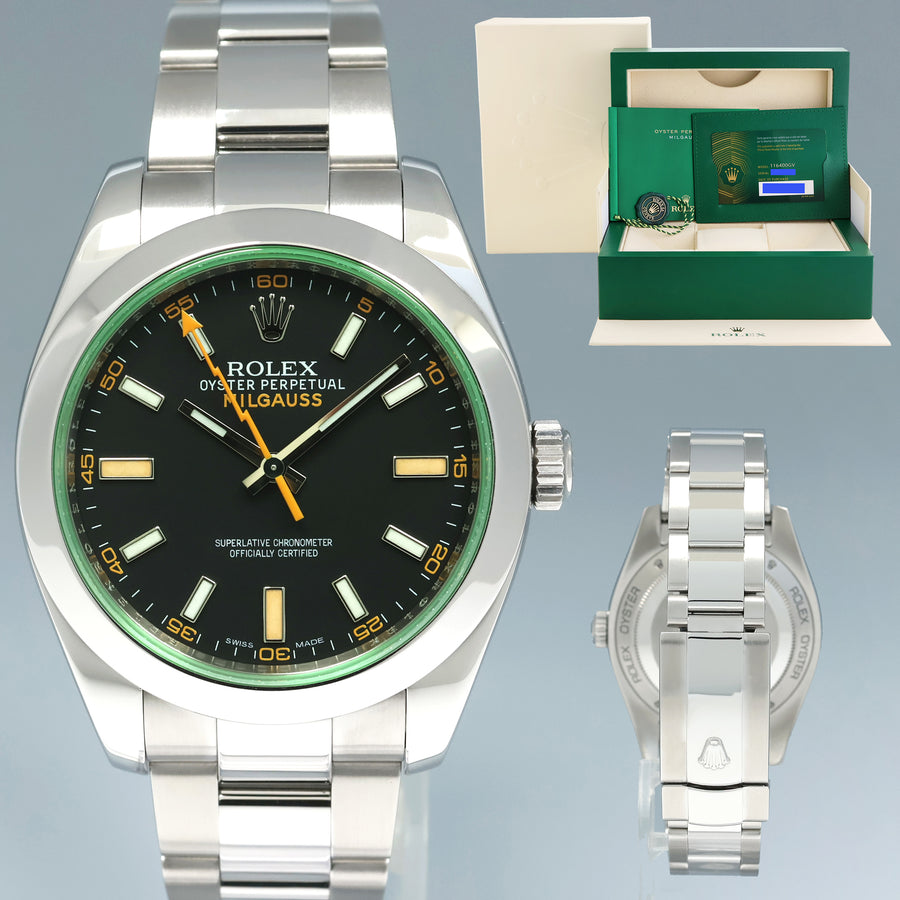 2022 NEW PAPERS Rolex 116400GV Milgauss Green 40mm Anniversary Orange Black Steel Watch Box