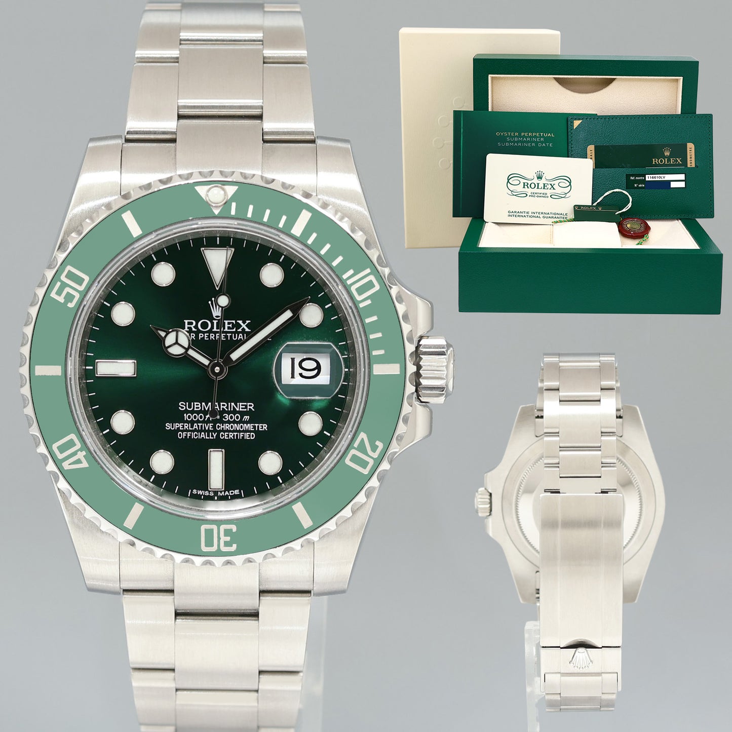 2025 CPO PAPERS ROLEX Rolex Submariner Hulk 116610LV Green 40mm Ceramic Watch