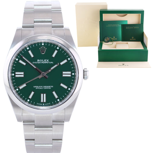 2023 MINT ROLEX 124300 Oyster Perpetual 41mm Green Watch Box