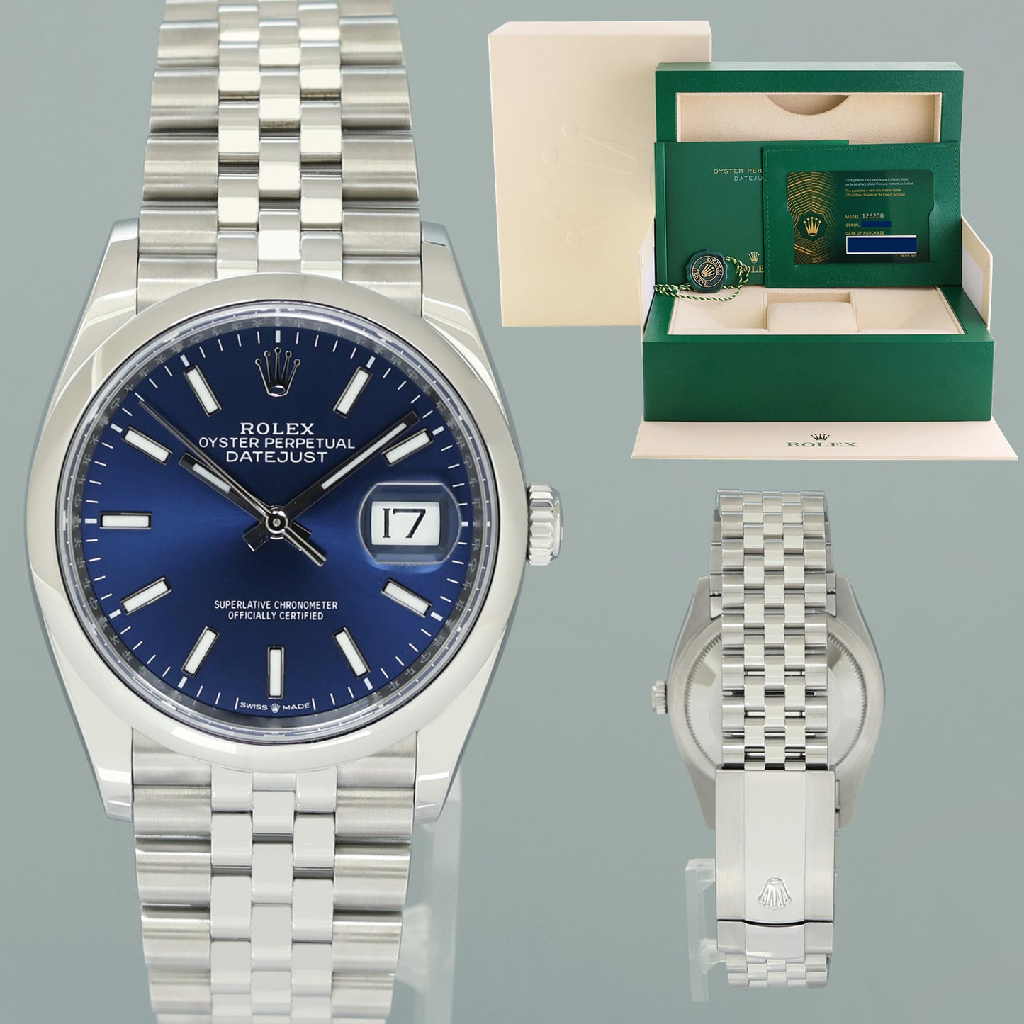 2025 NEW PAPERS Rolex 126200 DateJust 36mm Blue Stick Steel Jubilee Band Watch