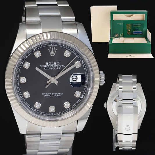 2024 NEW PAPERS Rolex DateJust 41 126334 Black Diamond White Gold 41mm Fluted Oyster Watch Box