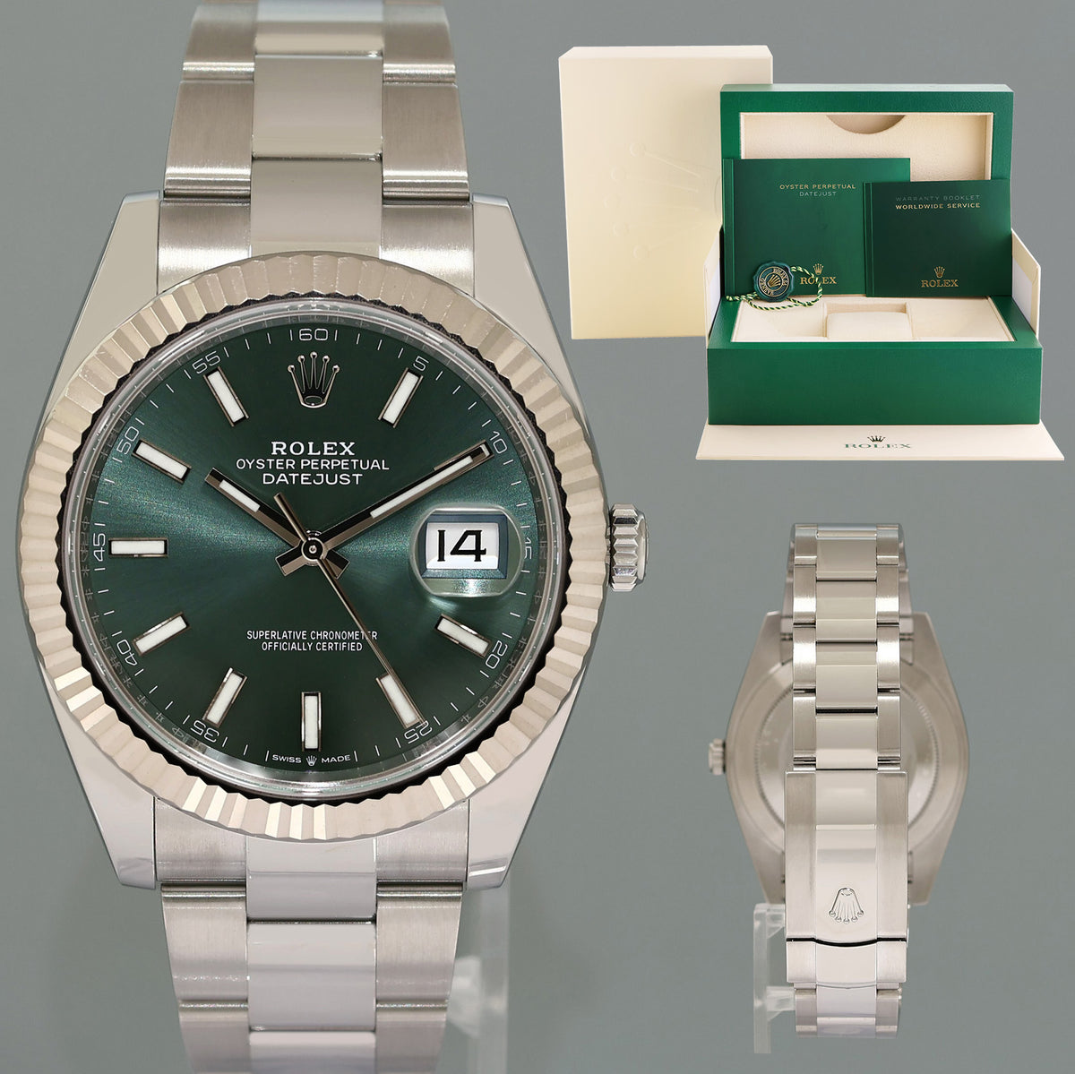 2024 MINT Rolex 126334 DateJust 41 Mint Green Stick 41mm Oyster Watch Box