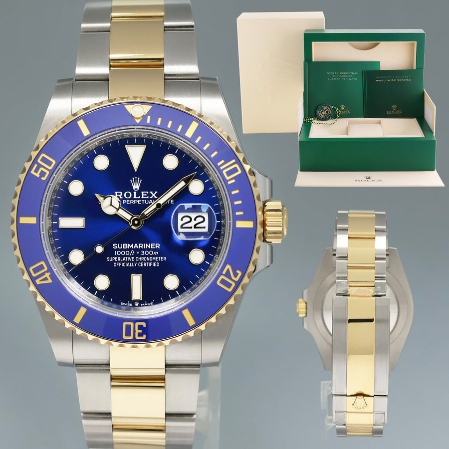 2022 MINT Rolex 126613LB Submariner 41mm Blue Two Tone Yellow Gold Watch