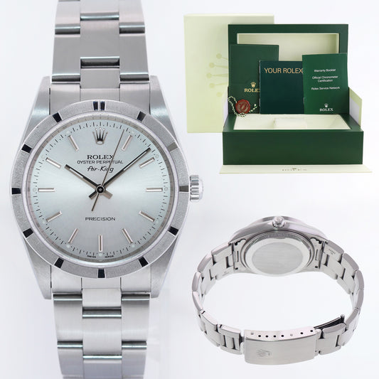 2005 MINT Rolex Air-King 14010 Silver Stick Dial 34mm Steel Watch Box