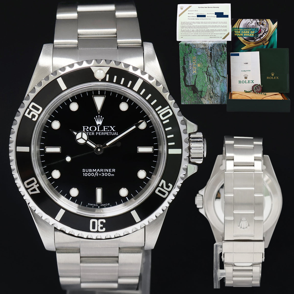 2001 MINT PAPERS Rolex Submariner No-Date 2 Line Dial 14060 Steel Black 40mm Watch Box