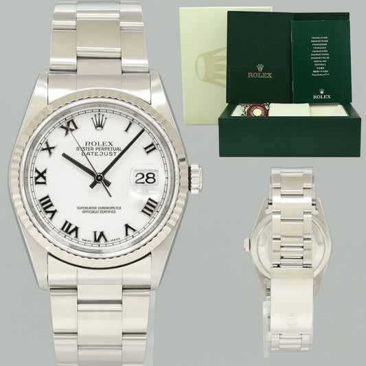 MINT Rolex DateJust 16234 White Roman Oyster White Gold Fluted Watch Box