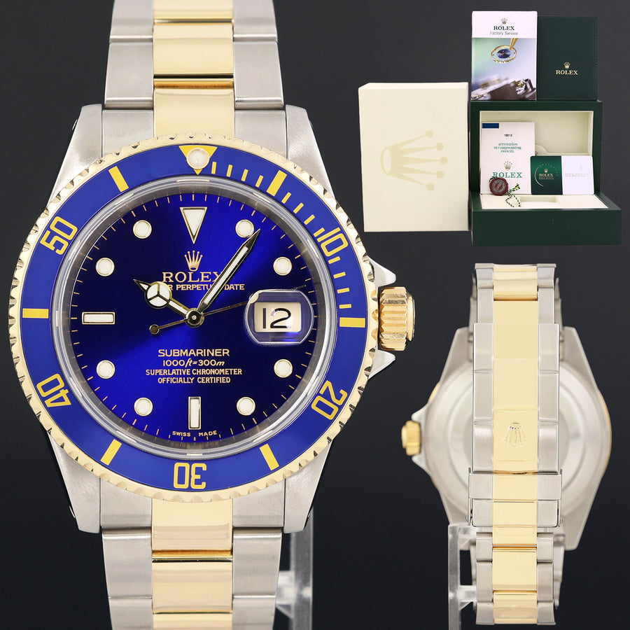 Papers 2026 RSC MINT Rolex 16613LB Submariner 40mm Two Tone Gold Blue Watch