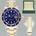MINT 2001 Rolex Submariner 16613LB Yellow Gold Steel Two Tone Sunburst Blue Watch