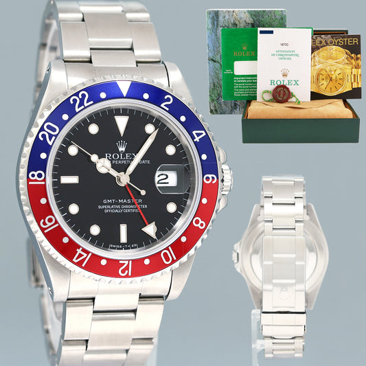 MINT PAPERS Rolex GMT-Master Pepsi Blue Red 40mm Tritium Steel 16700 Watch Box