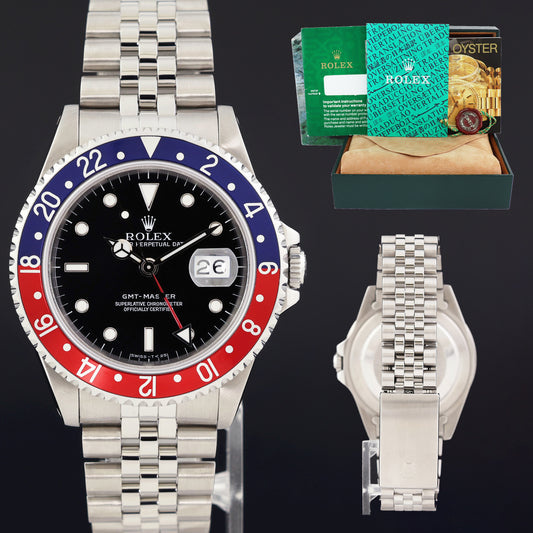 1991 MINT Rolex GMT-Master 16700 Pepsi Red Blue Jubilee 40mm Steel Watch Box