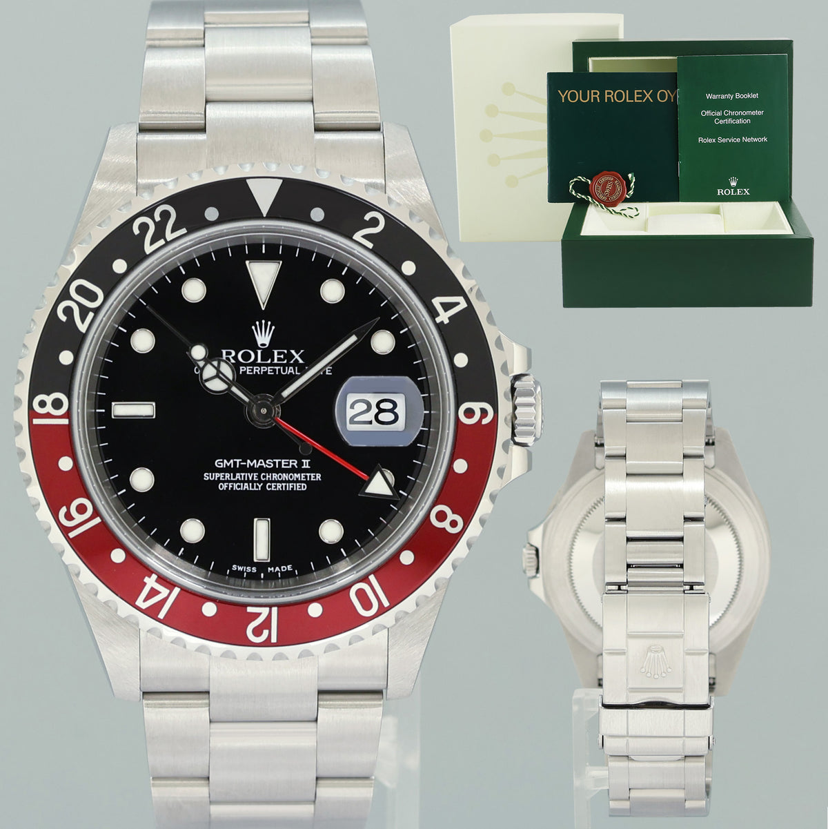 2005 MINT Rolex 16710 GMT-Master II Coke Red Black Steel 40mm Watch Box